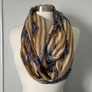 Chatties Tan Blue Southwestern Infinity Scarf Geometric